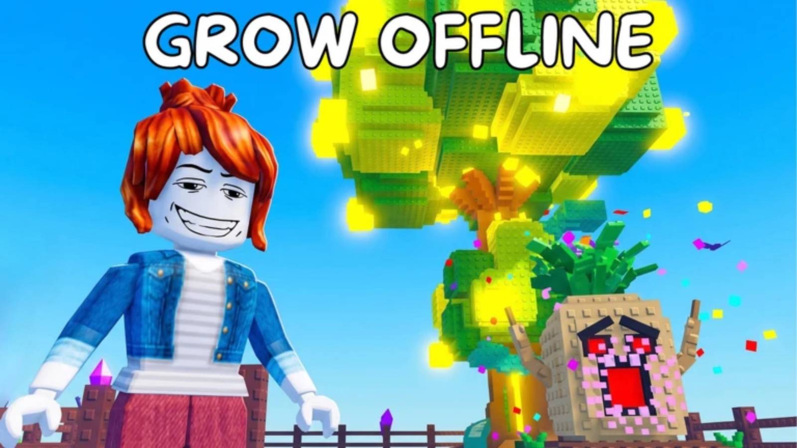 Promotional Grow a Plant art of a Roblox character beside a giant glowing tree